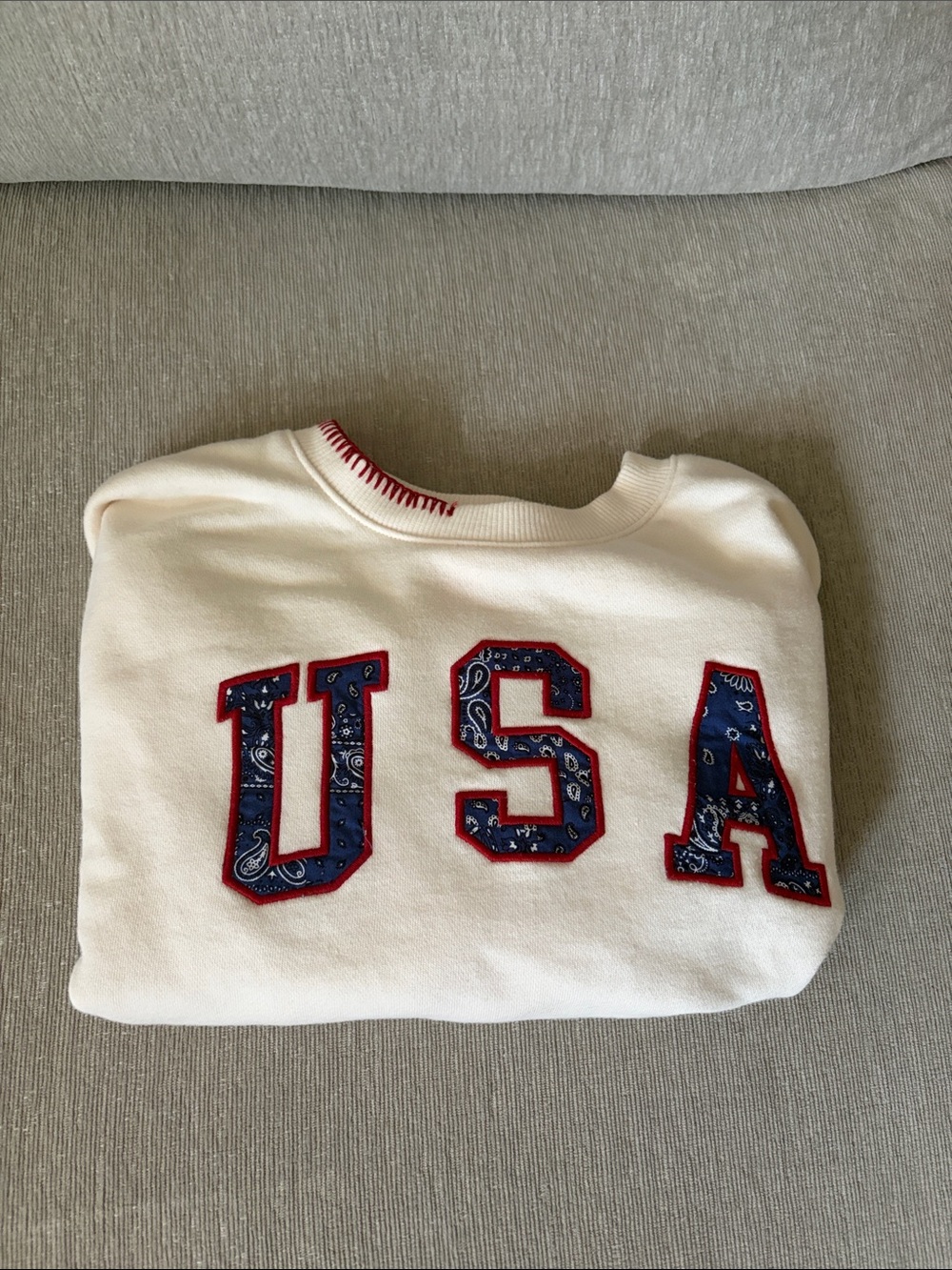Cat & Jack White Sweatshirt with Navy & Red USA Appliqué